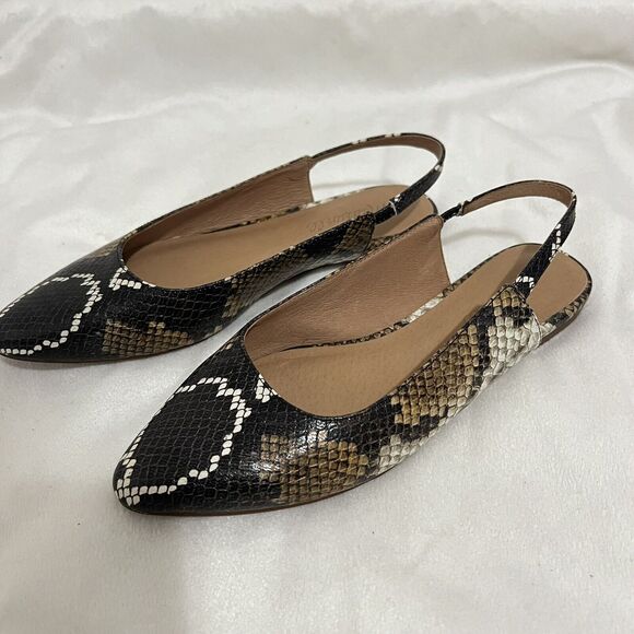 Madewell Margot Slingback Mule Flats Size 6.5 Snakeskin Warm Ash Pattern Shoes - Picture 1 of 9